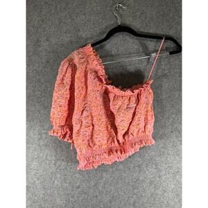 Vero Moda Blouse Women Medium Pink One Shoulder Smocked‎ Vacation Summer